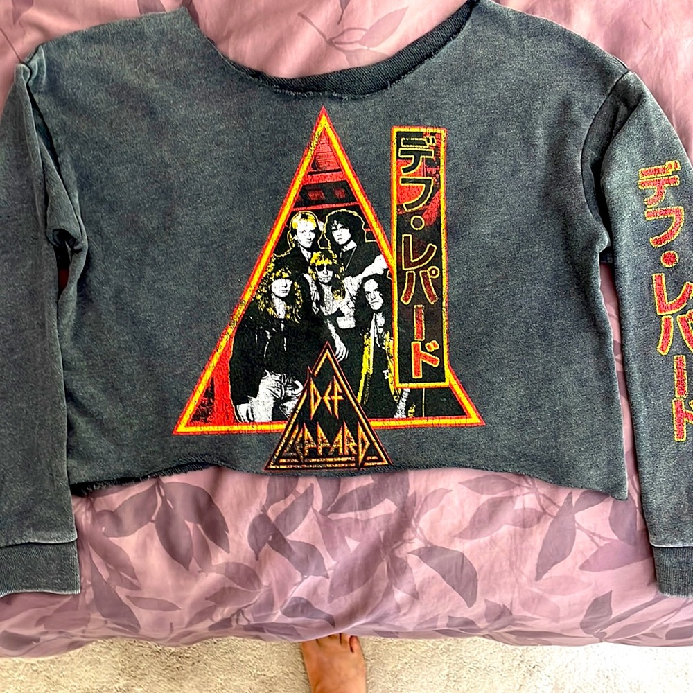 Def Leppard band cropped top, long sleeved sweatshirt grey with graphic